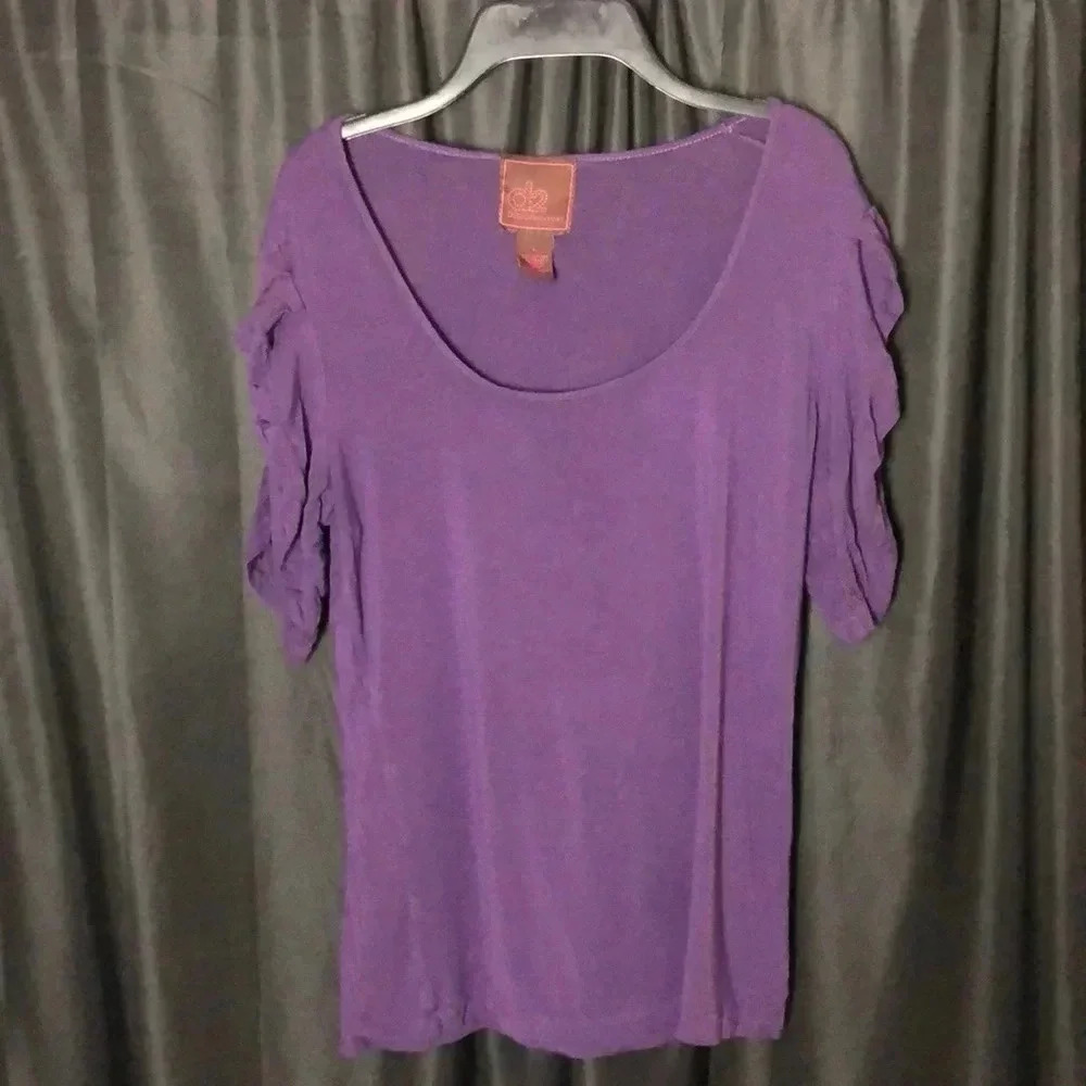 Purple R Sleeve Scoop Neck Top L‎